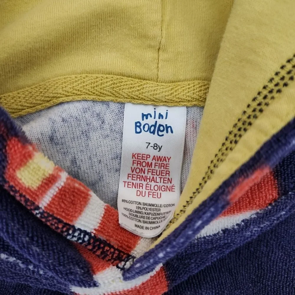 Mini Boden Kids Toweling Hooded Swim Coverup Terry Blue Lighthouse Print 9-10 Yr